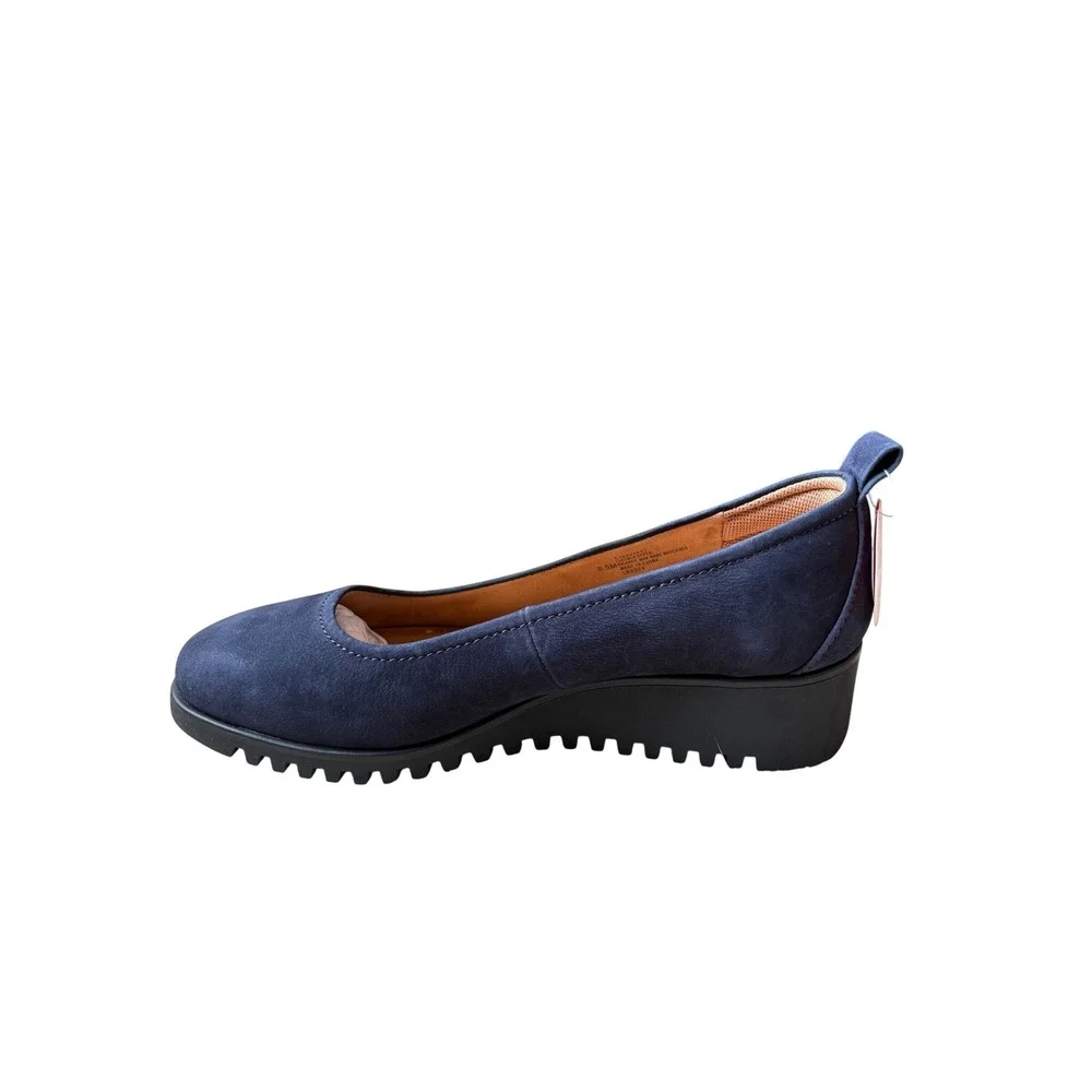 Comfortiva Navy‎ Blue Leather Wedge Pumps Pillowtop Memory Foam Size 8.5M New